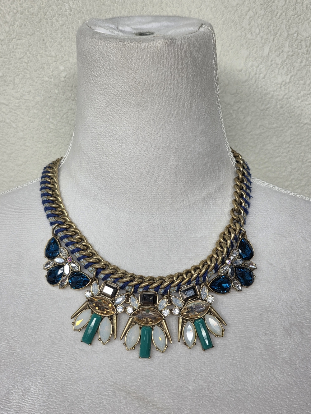 J. Crew Blue and Teal Crystal Statement Necklace